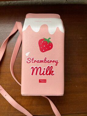 Strawberry Milk Carton Crossbody Bag Kawaii Novelty Purse